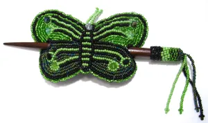 Beaded Butterfly Hair Barrette Hand Made With Slide Stick BBB006