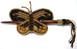 Beaded Butterfly Hair Barrette Hand Made With Slide Stick BBB007