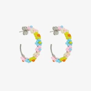 Beaded Flower Hoop Earrings