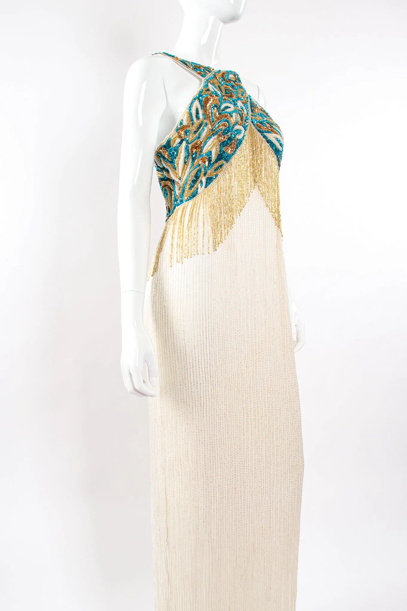 Beaded Grecian Fringe Gown