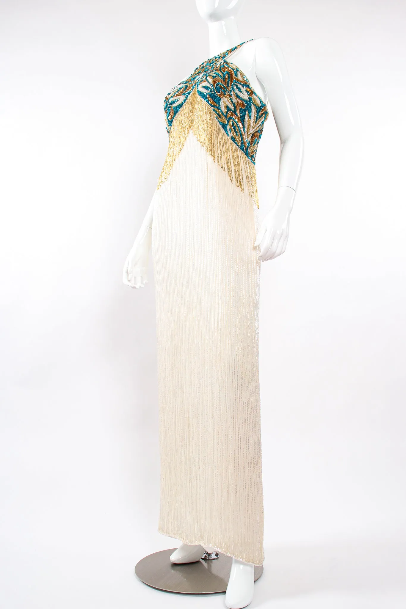 Beaded Grecian Fringe Gown