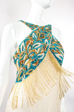 Beaded Grecian Fringe Gown