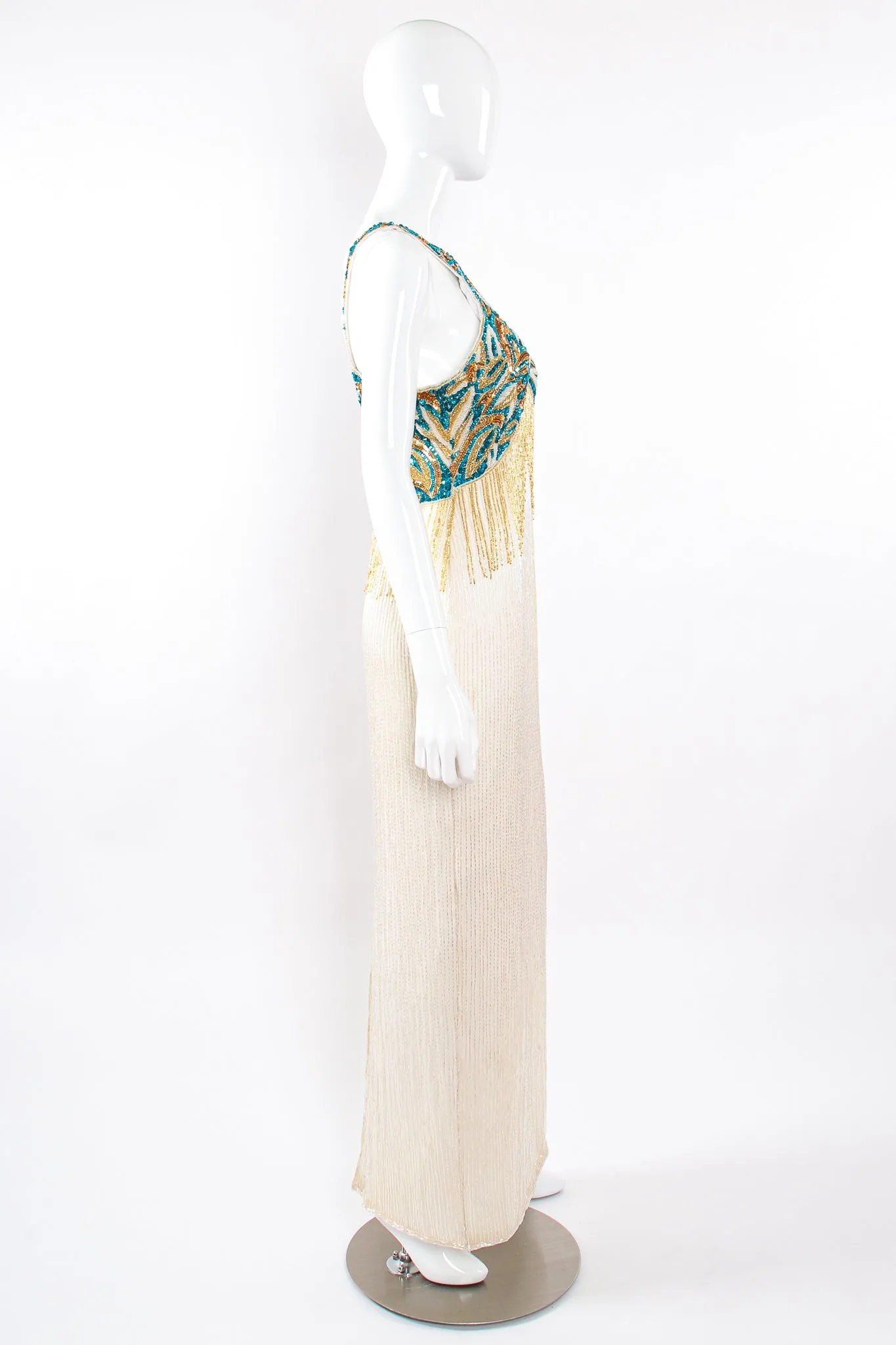 Beaded Grecian Fringe Gown
