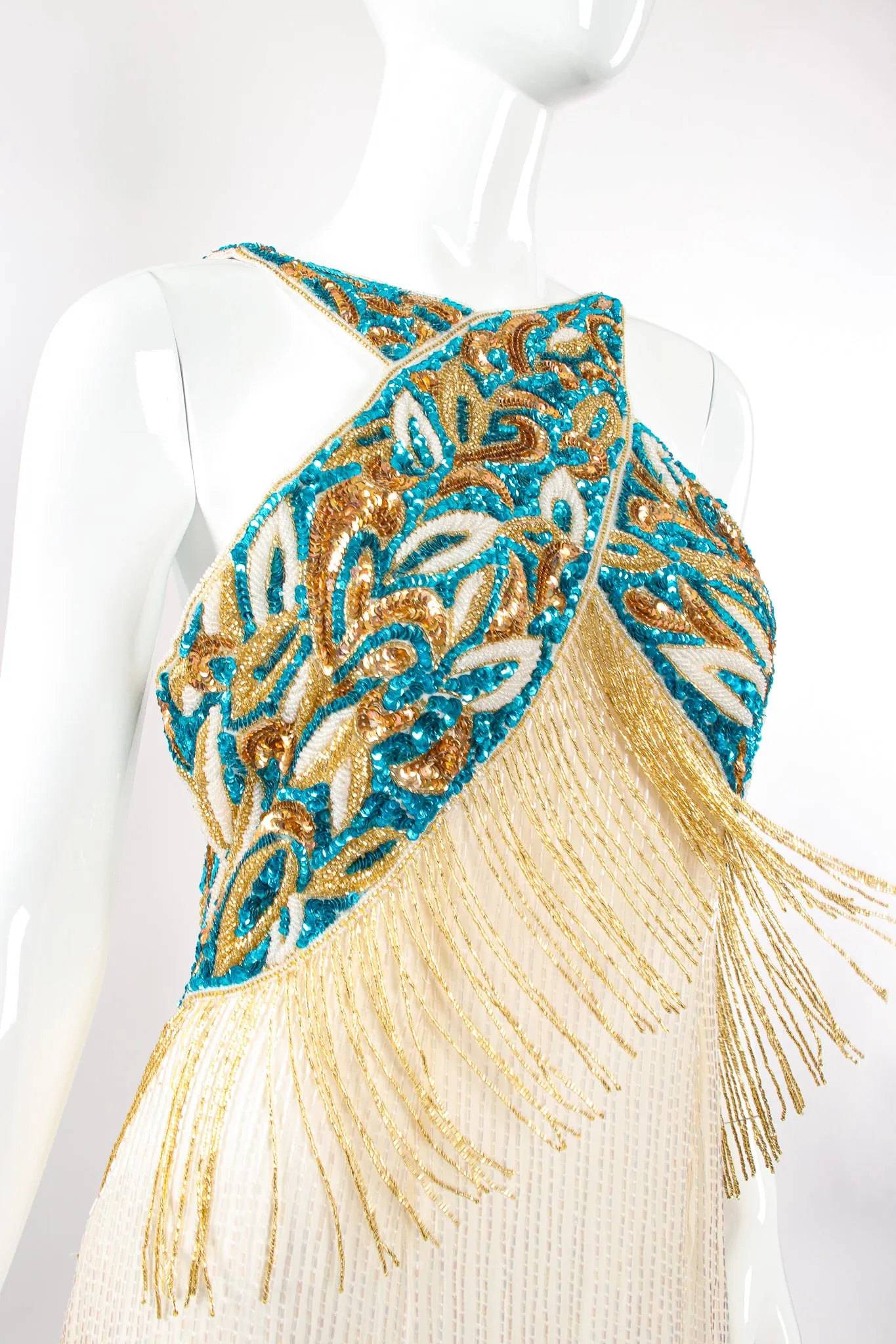 Beaded Grecian Fringe Gown