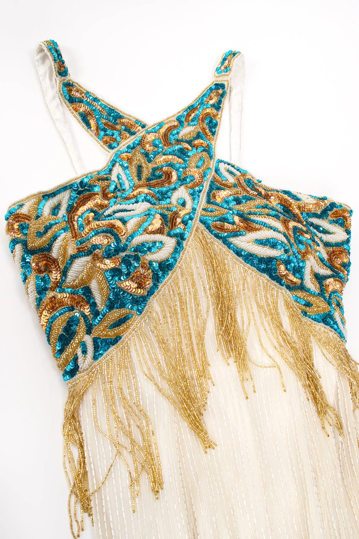 Beaded Grecian Fringe Gown