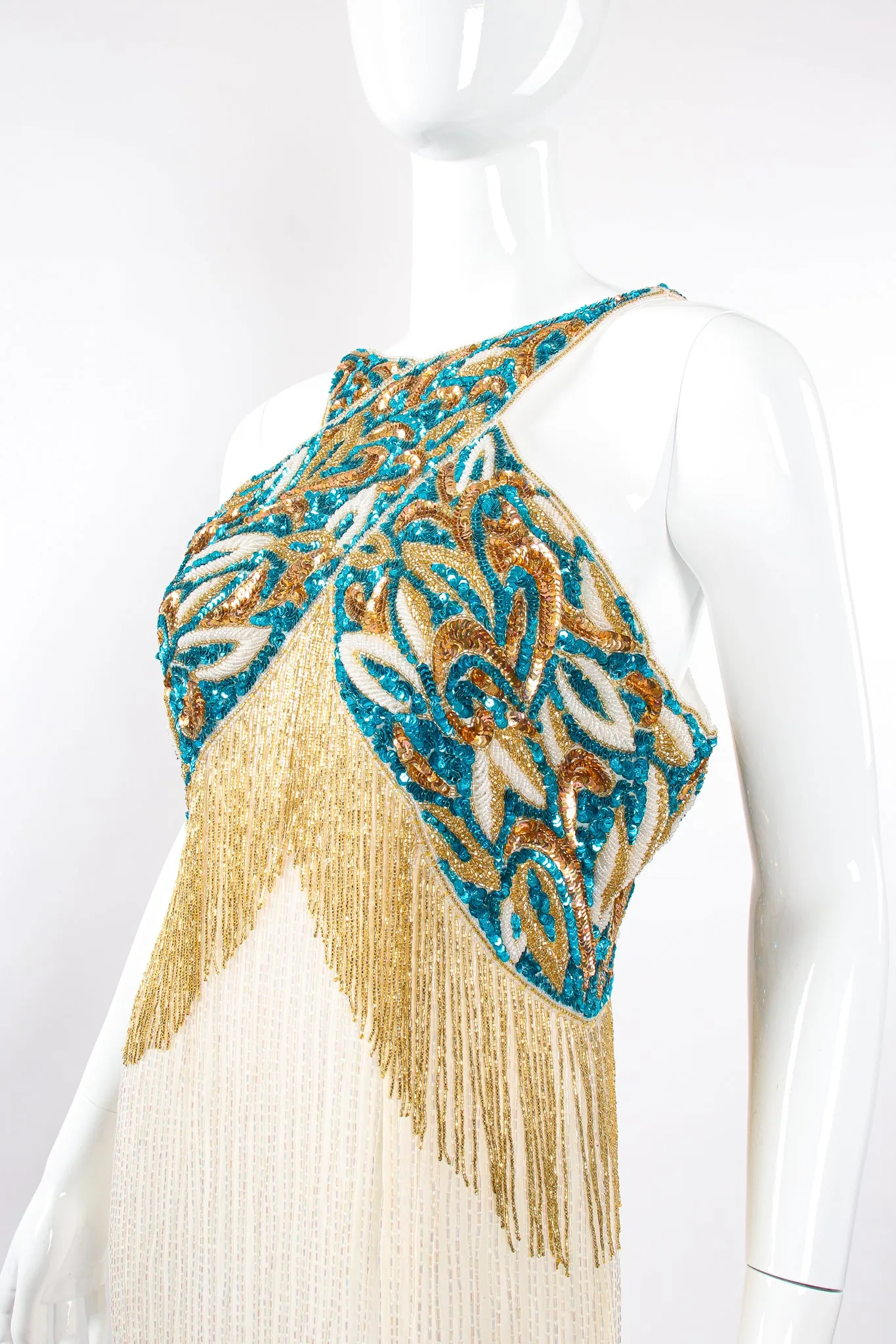 Beaded Grecian Fringe Gown
