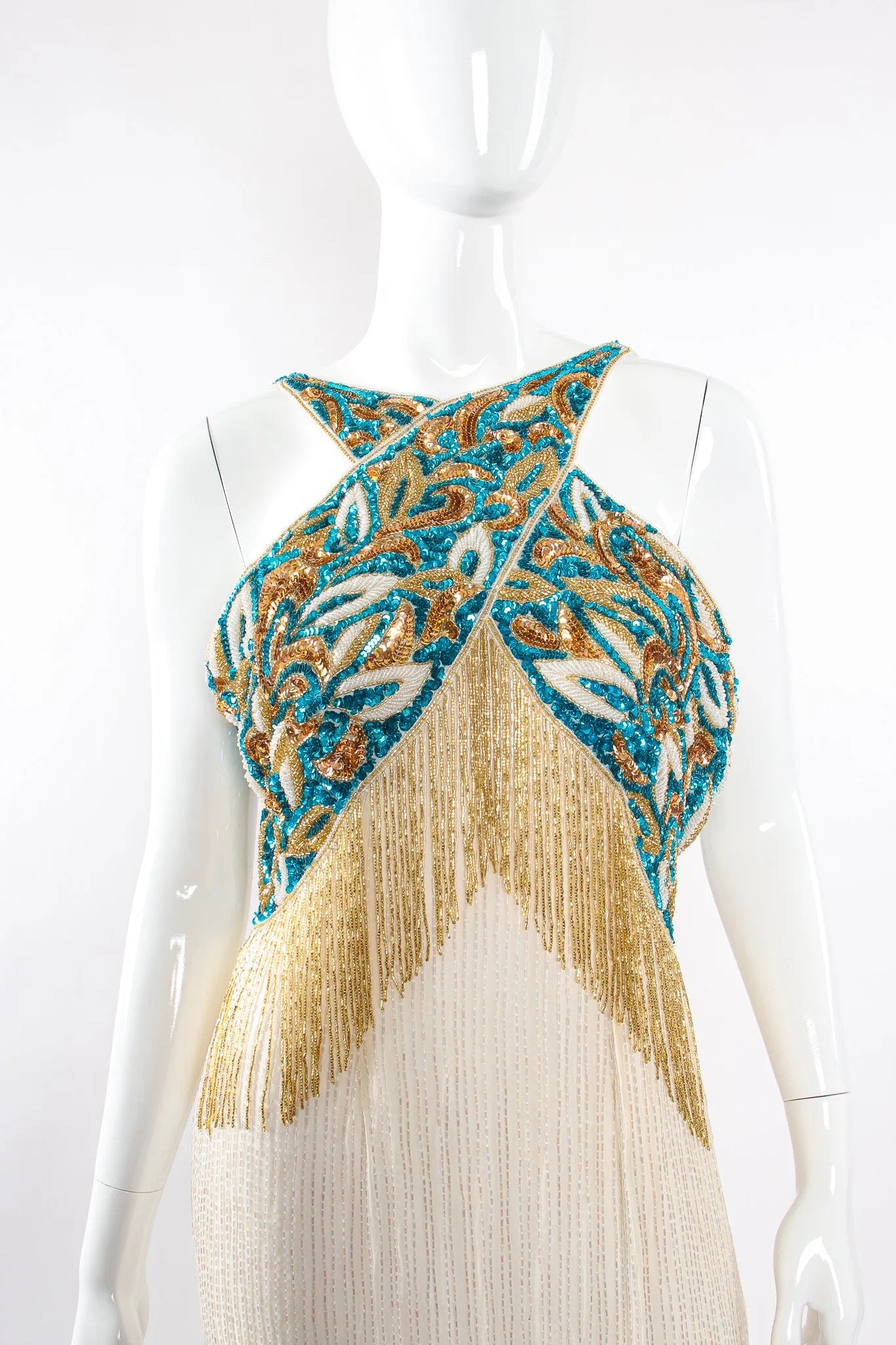 Beaded Grecian Fringe Gown