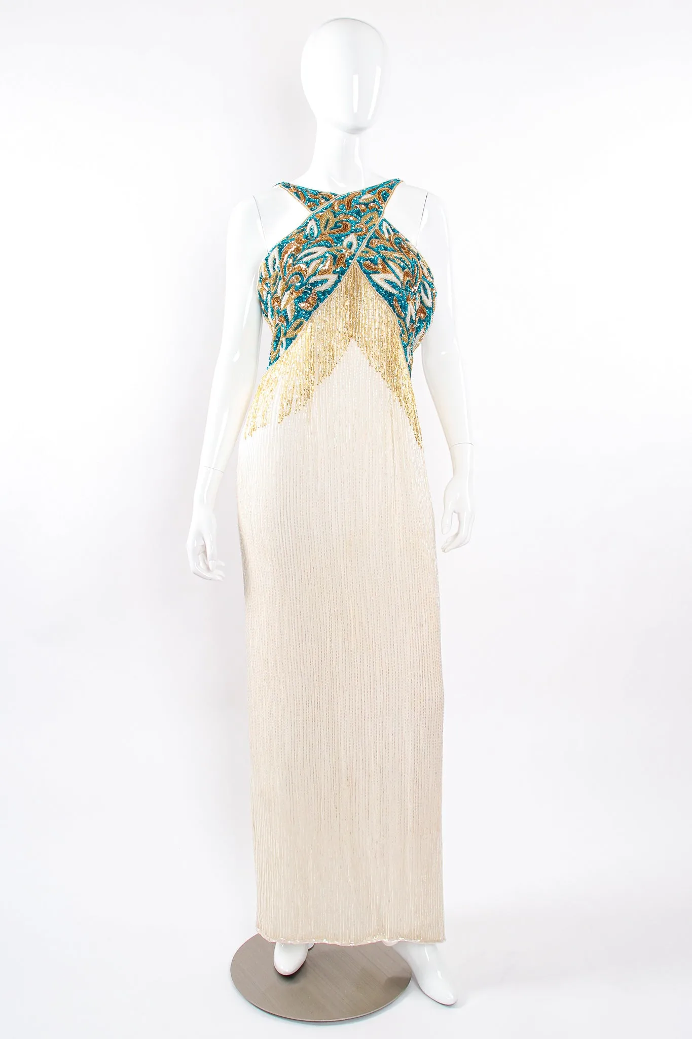 Beaded Grecian Fringe Gown
