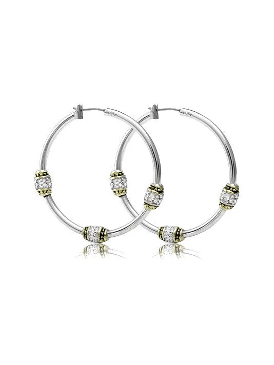 Beaded Pavé Triple Bead Hoop Earrings