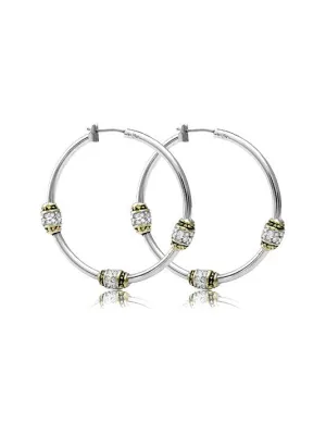 Beaded Pavé Triple Bead Hoop Earrings