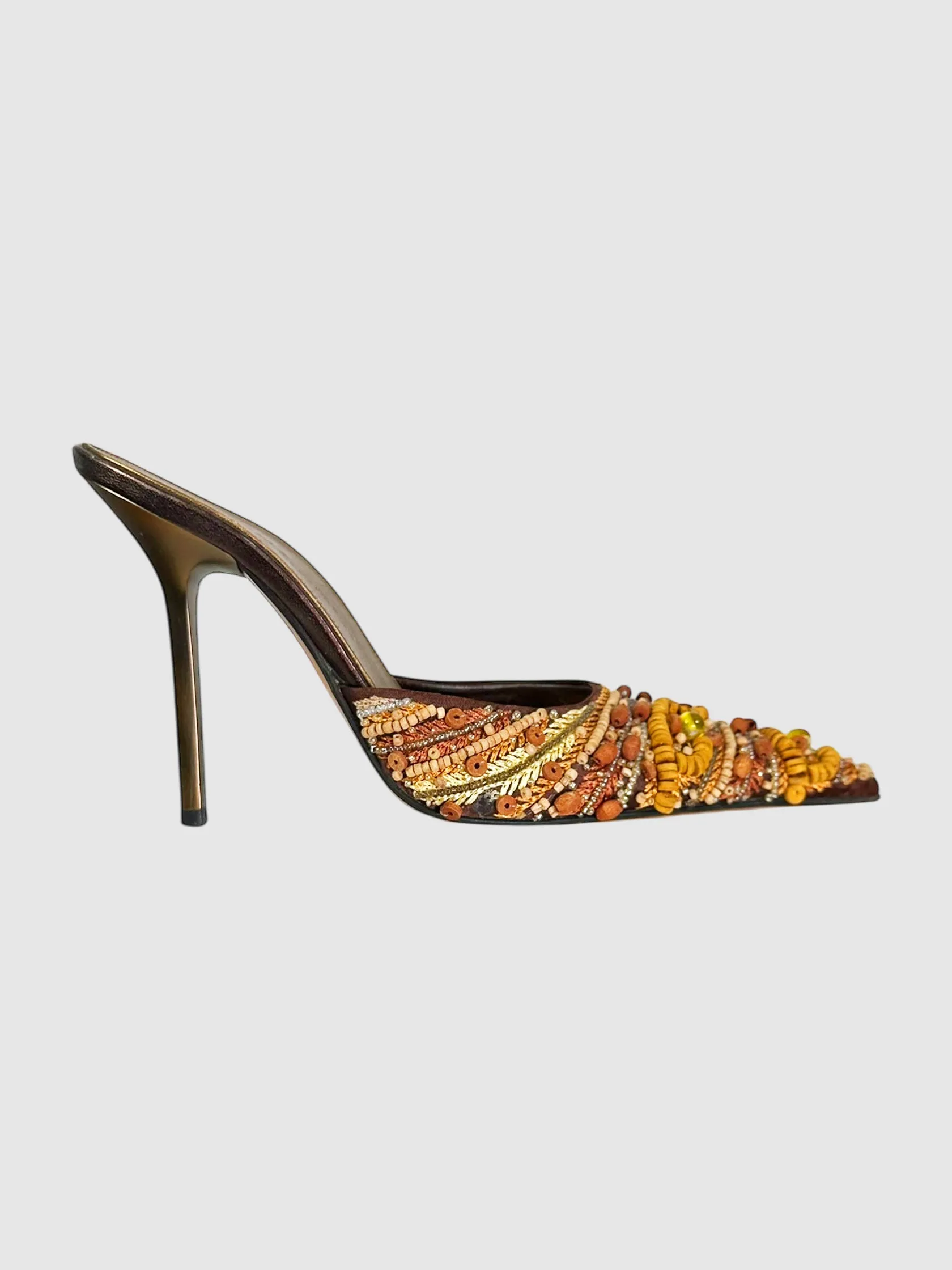 Beaded Pointed Toe Mules