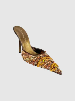 Beaded Pointed Toe Mules