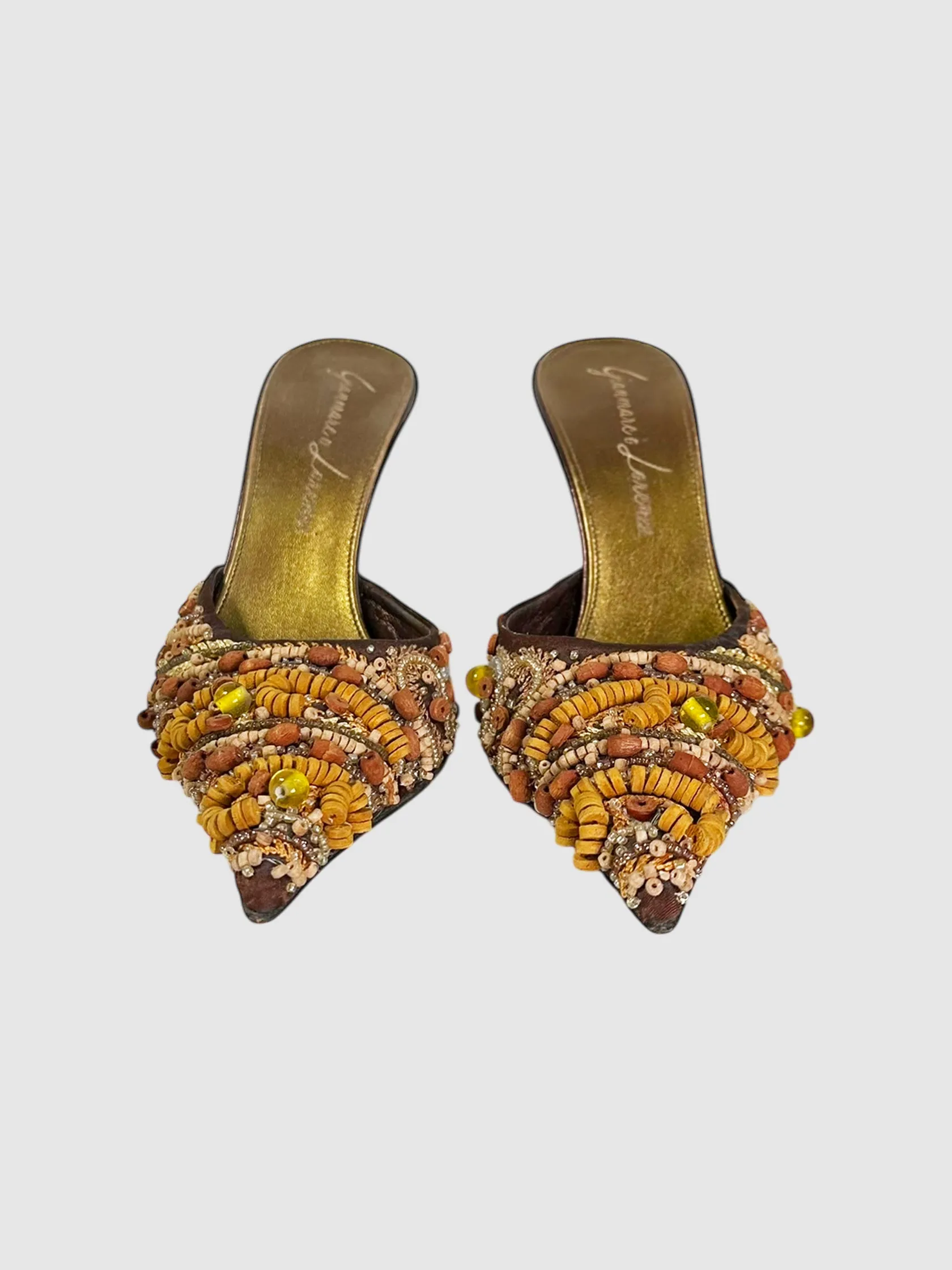 Beaded Pointed Toe Mules