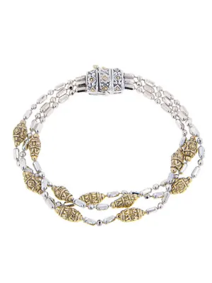 Beaded Tow Tone Triple Strand Bracelet