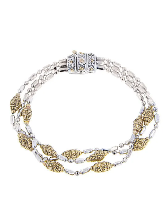 Beaded Tow Tone Triple Strand Bracelet