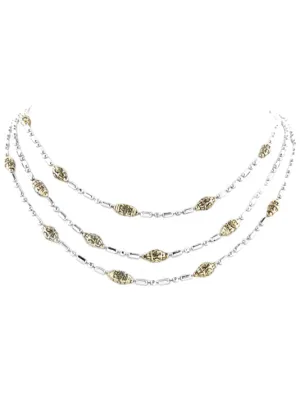 Beaded Two Tone Triple Strand Necklace