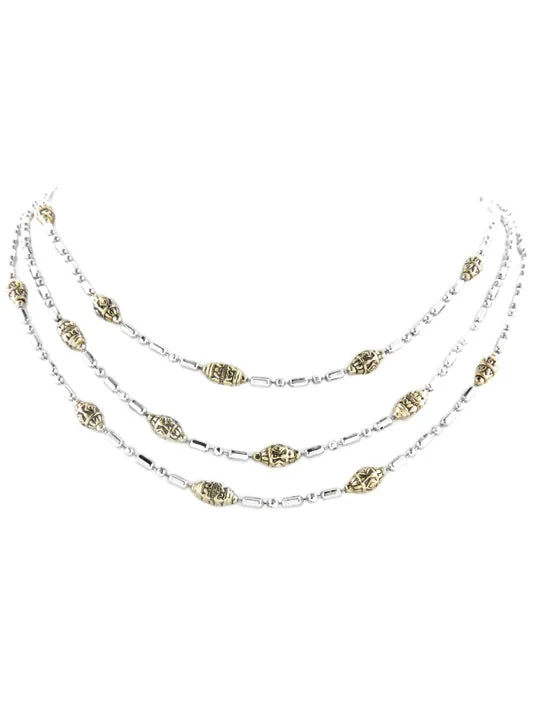 Beaded Two Tone Triple Strand Necklace