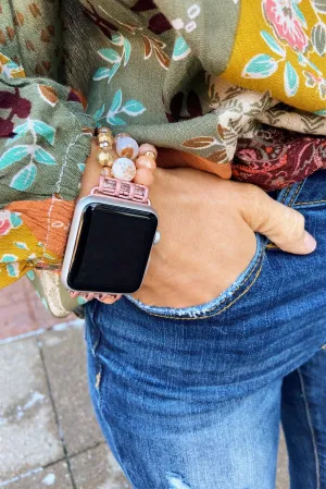Beaded Watch Band- Gold, Ivory, & Peach