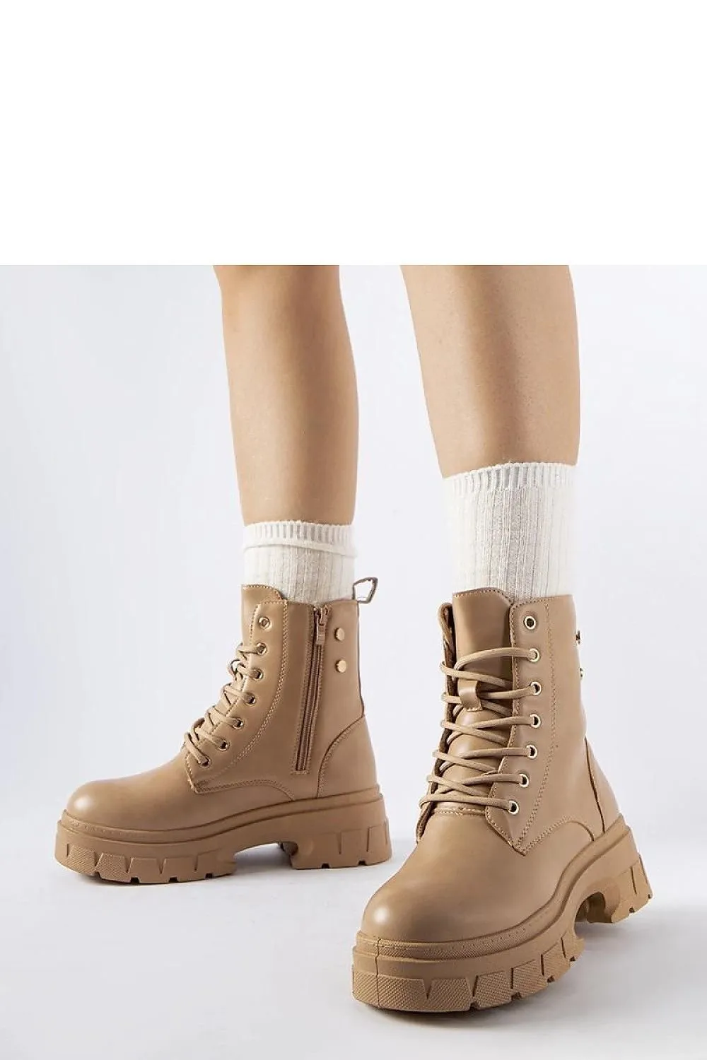 Beige ankle boots with a thicker sole