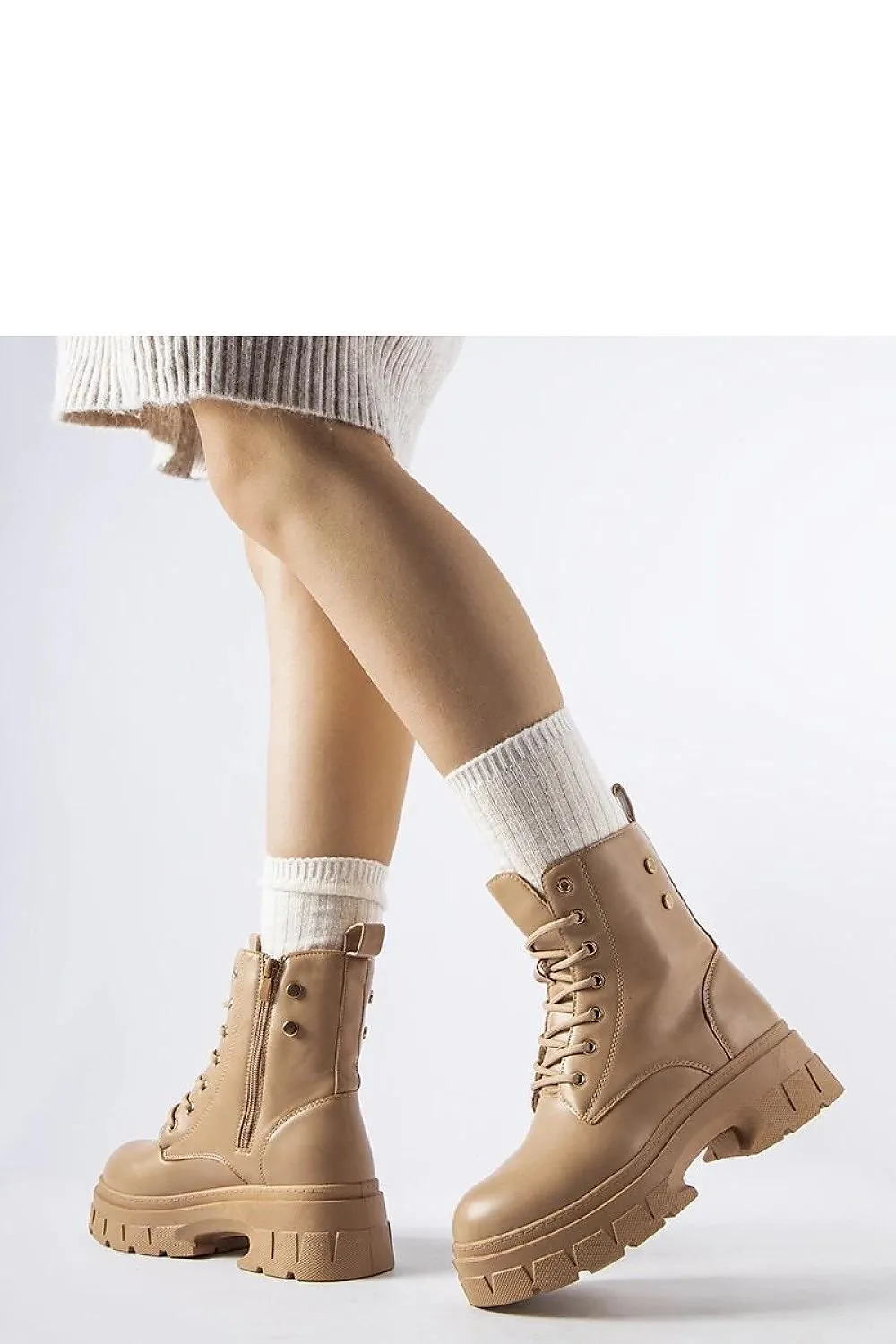 Beige ankle boots with a thicker sole