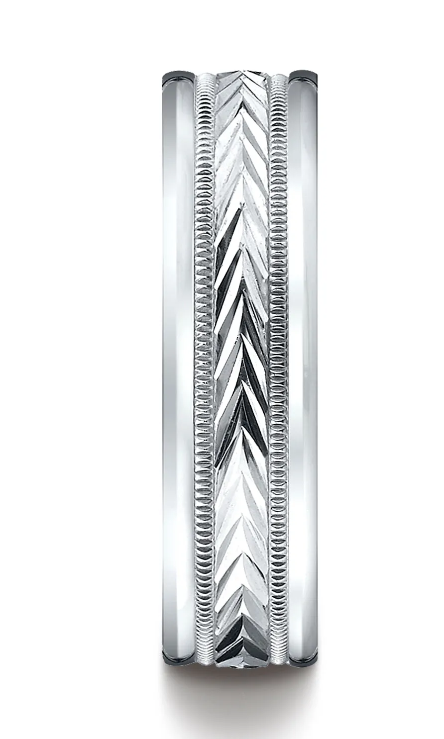 Benchmark 10K White Gold 6mm Comfort-Fit Harvest of Love Round Edge Carved Design Wedding Band Ring