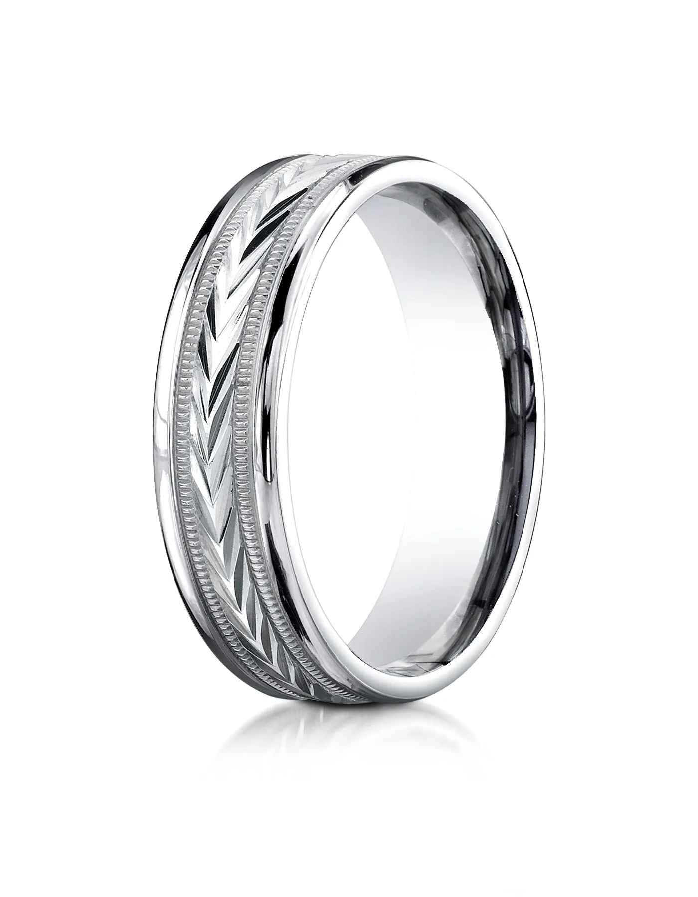 Benchmark 10K White Gold 6mm Comfort-Fit Harvest of Love Round Edge Carved Design Wedding Band Ring
