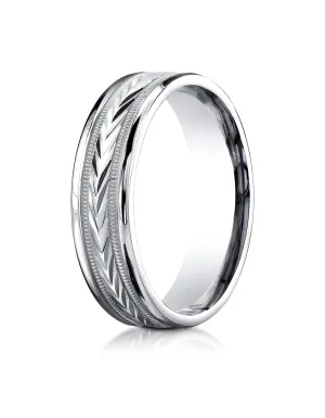 Benchmark 10K White Gold 6mm Comfort-Fit Harvest of Love Round Edge Carved Design Wedding Band Ring