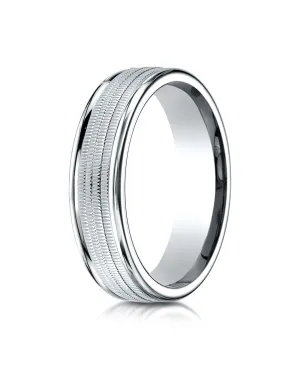 Benchmark 10K White Gold 6mm Comfort-Fit Multi Milgrain Center High Polish Round Edge Design Wedding Band