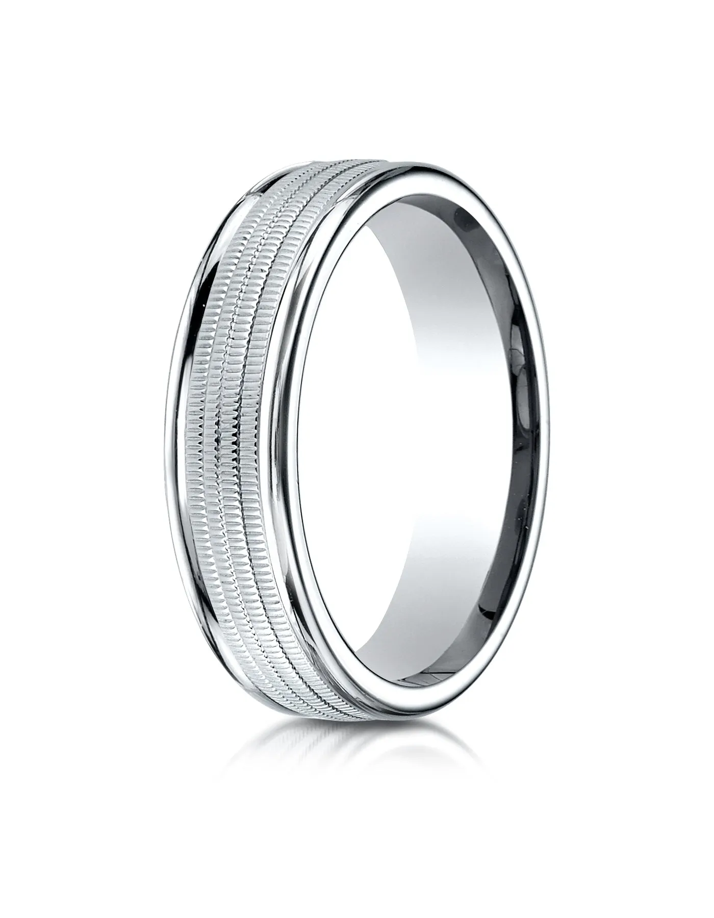 Benchmark 10K White Gold 6mm Comfort-Fit Multi Milgrain Center High Polish Round Edge Design Wedding Band
