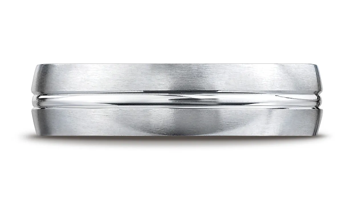 Benchmark 10K White Gold 6mm Comfort-Fit Satin-Finished with High Polished Center Cut Carved Design Ring