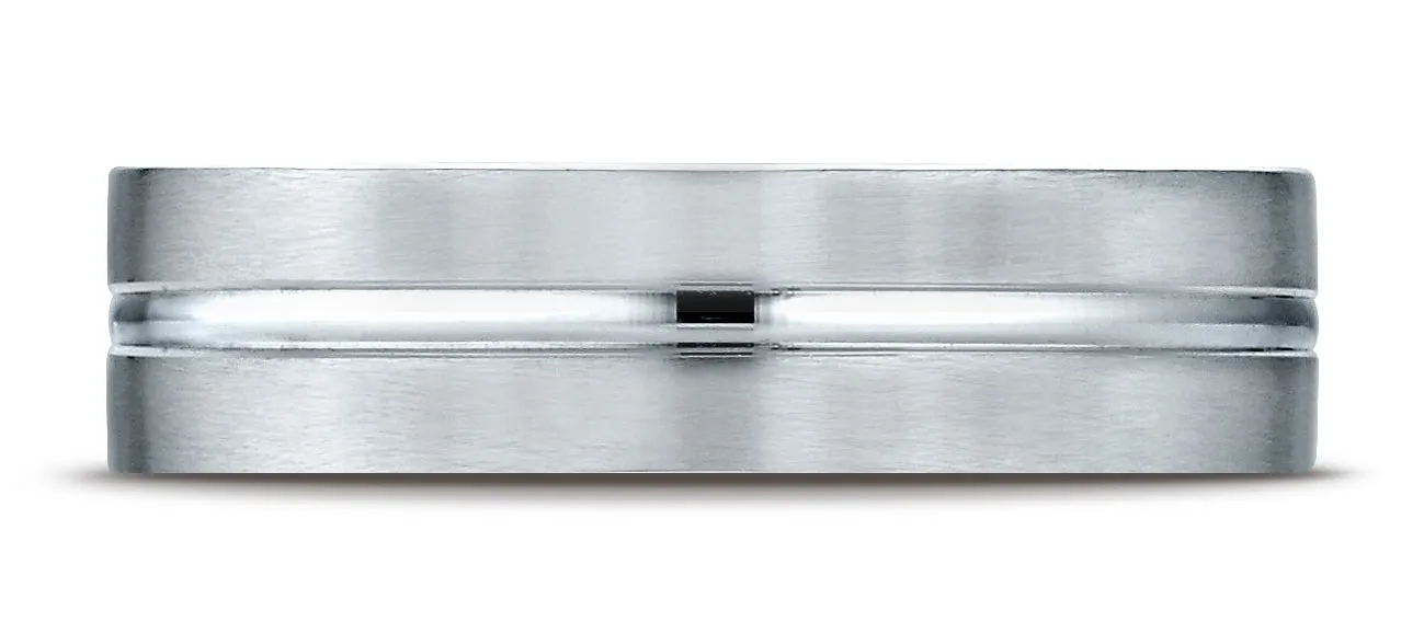 Benchmark 10K White Gold 6mm Comfort-Fit Satin-Finished with High Polished Center Cut Carved Design Ring
