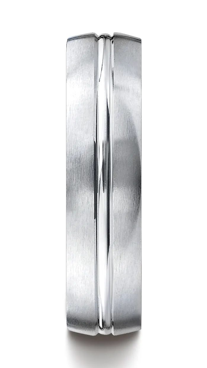 Benchmark 10K White Gold 6mm Comfort-Fit Satin-Finished with High Polished Center Cut Carved Design Ring
