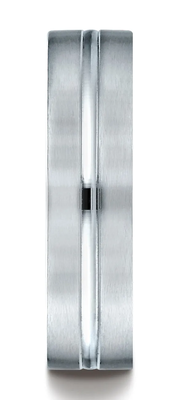 Benchmark 10K White Gold 6mm Comfort-Fit Satin-Finished with High Polished Center Cut Carved Design Ring