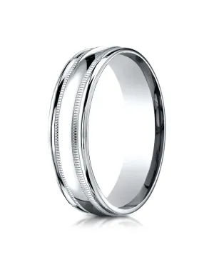 Benchmark 10K White Gold 6mm Comfort-Fit with Milgrain Round Edge Carved Design Wedding Band Ring