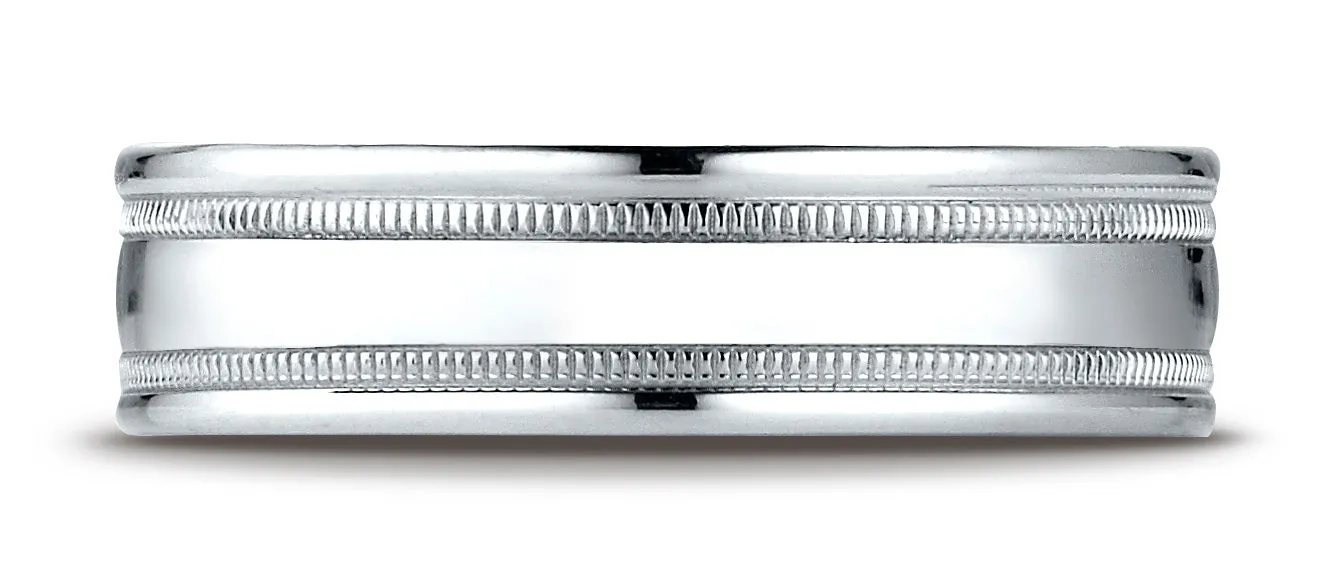 Benchmark 10K White Gold 6mm Comfort-Fit with Milgrain Round Edge Carved Design Wedding Band Ring