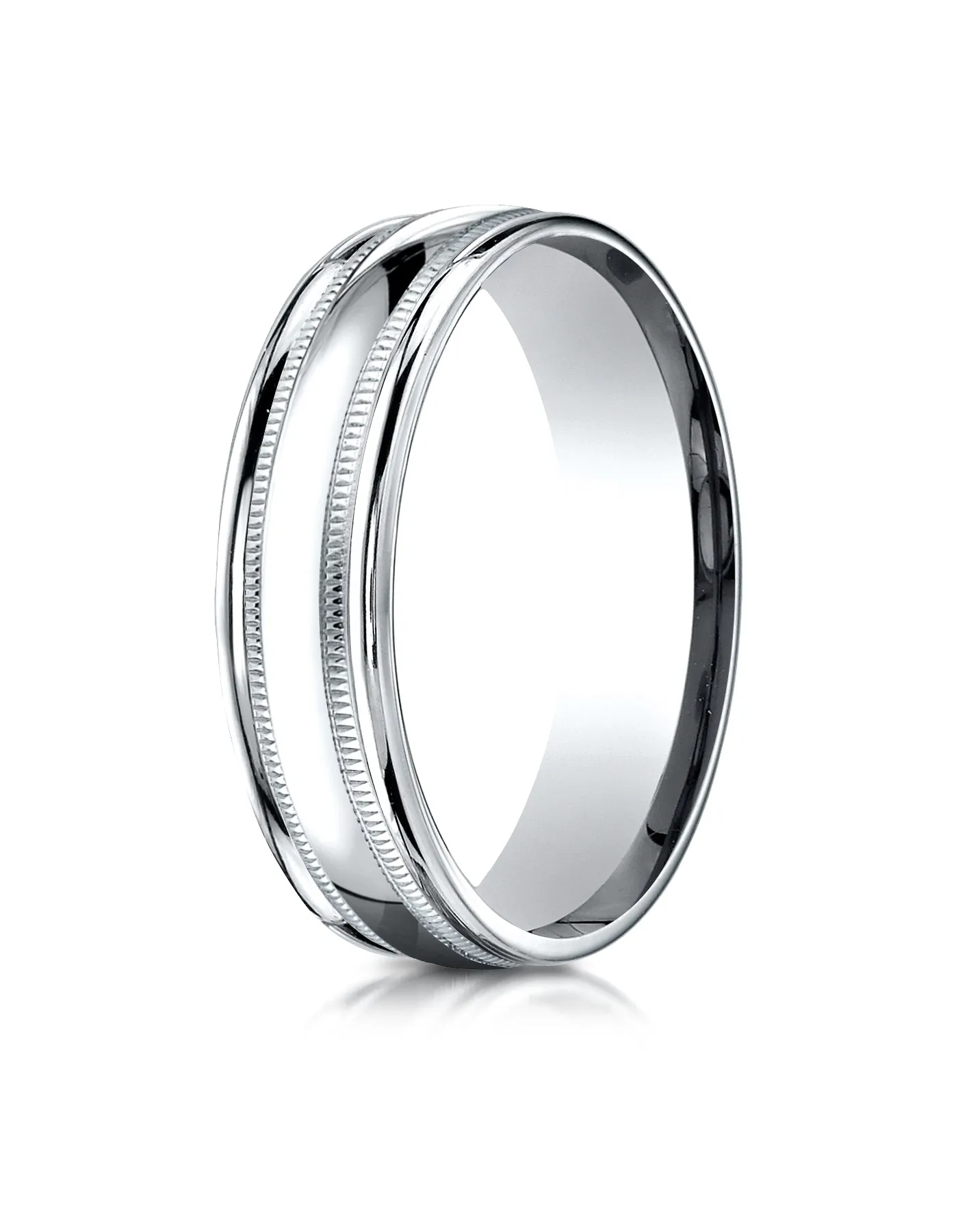Benchmark 10K White Gold 6mm Comfort-Fit with Milgrain Round Edge Carved Design Wedding Band Ring