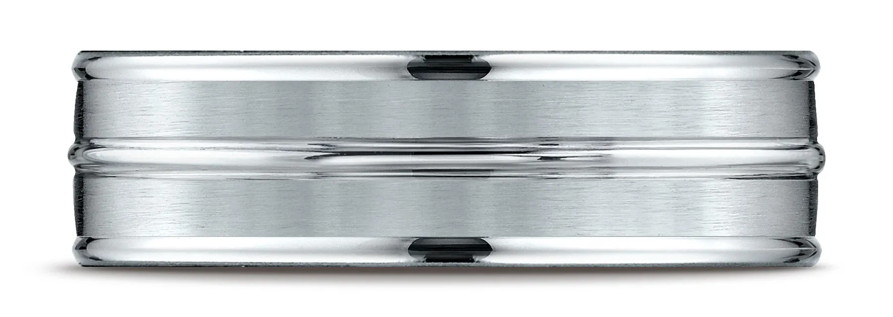 Benchmark 10k White Gold 7mm Comfort-Fit Satin-Finish and Round Edge Carved Design Band, (Sizes 4-15)