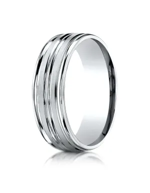 Benchmark 10k White Gold 7mm Comfort-Fit Satin-Finish and Round Edge Carved Design Band, (Sizes 4-15)