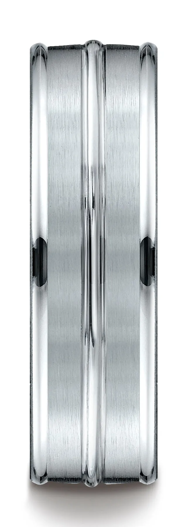 Benchmark 10k White Gold 7mm Comfort-Fit Satin-Finish and Round Edge Carved Design Band, (Sizes 4-15)