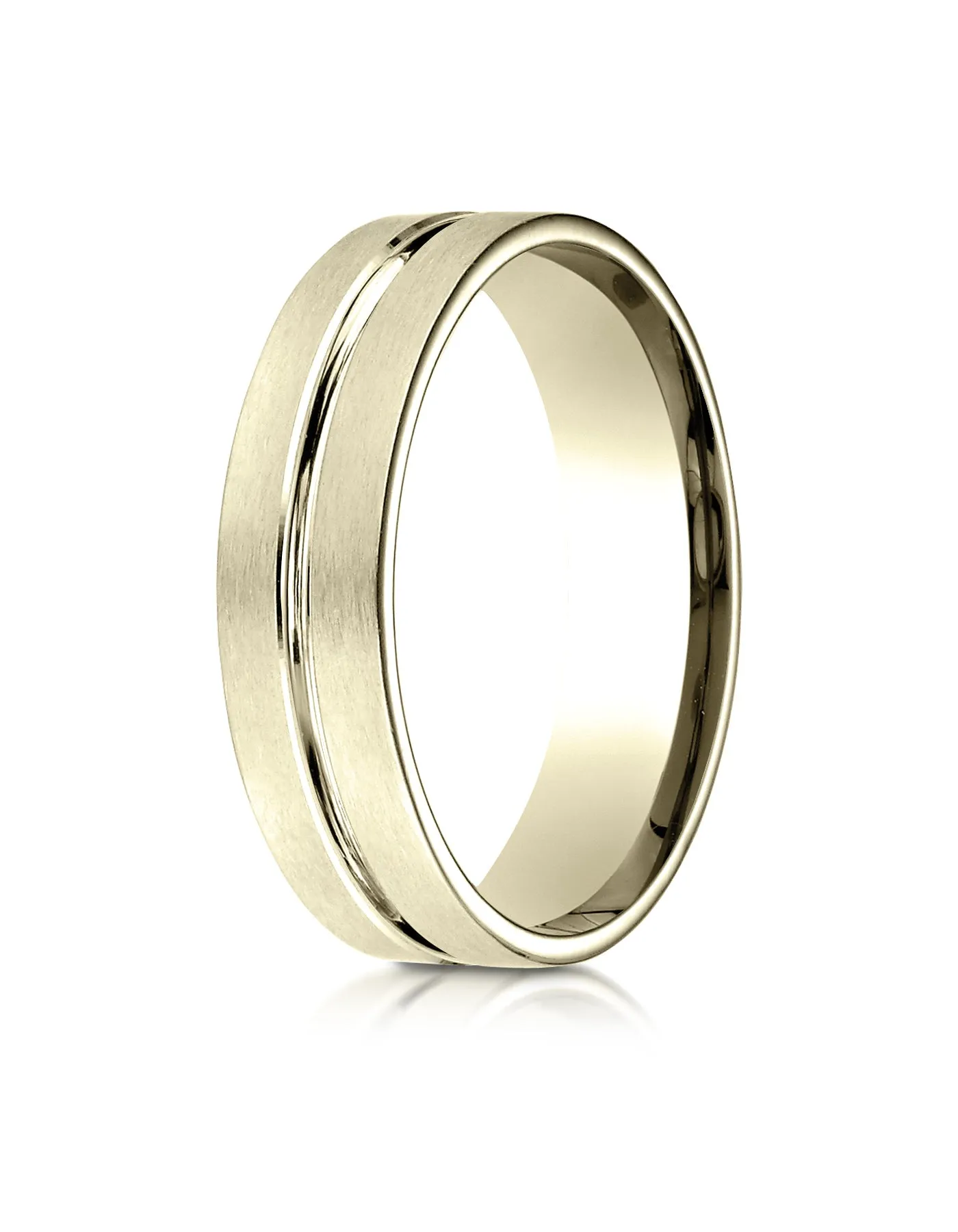 Benchmark 10K Yellow Gold 6mm Comfort-Fit Satin-Finished w/  High Polished Center Cut Carved Design Ring