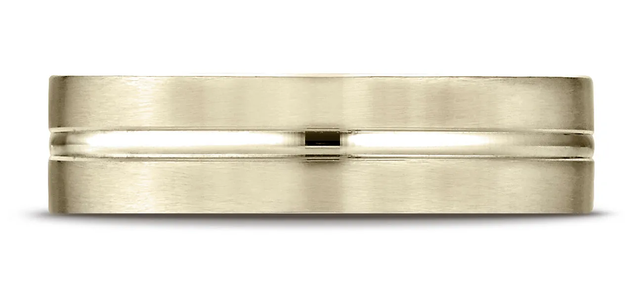 Benchmark 10K Yellow Gold 6mm Comfort-Fit Satin-Finished w/  High Polished Center Cut Carved Design Ring