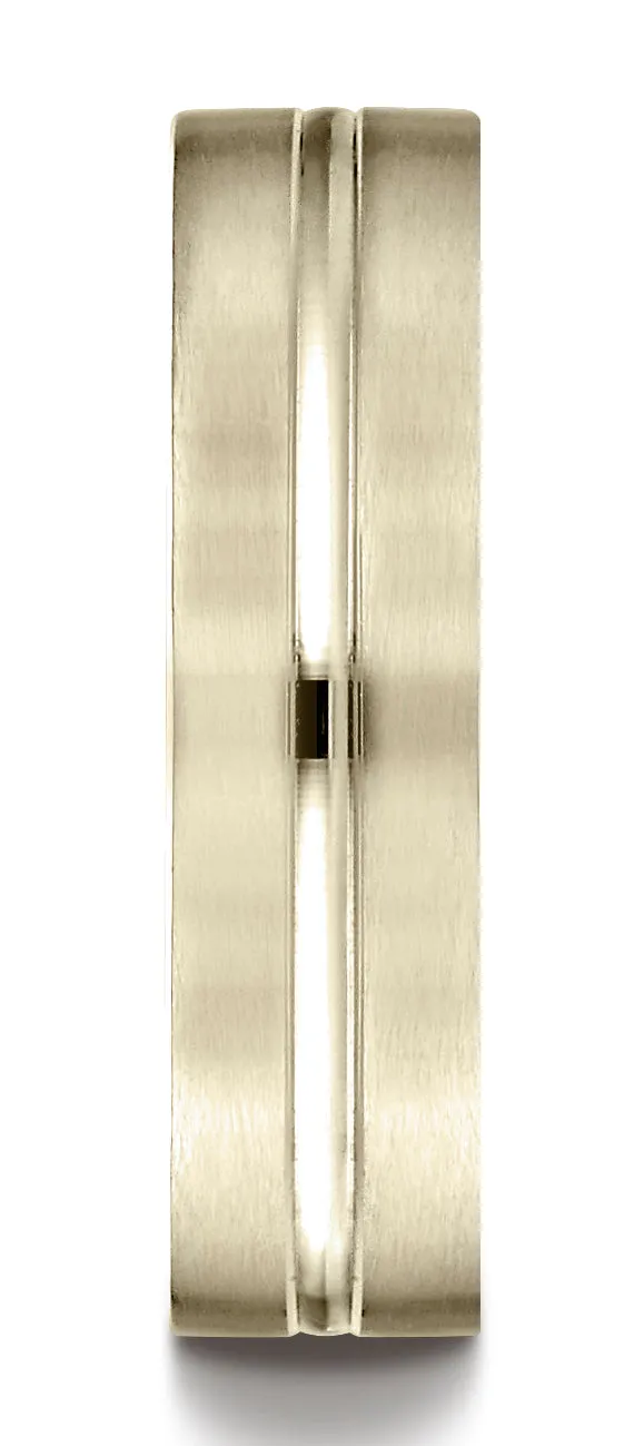 Benchmark 10K Yellow Gold 6mm Comfort-Fit Satin-Finished w/  High Polished Center Cut Carved Design Ring