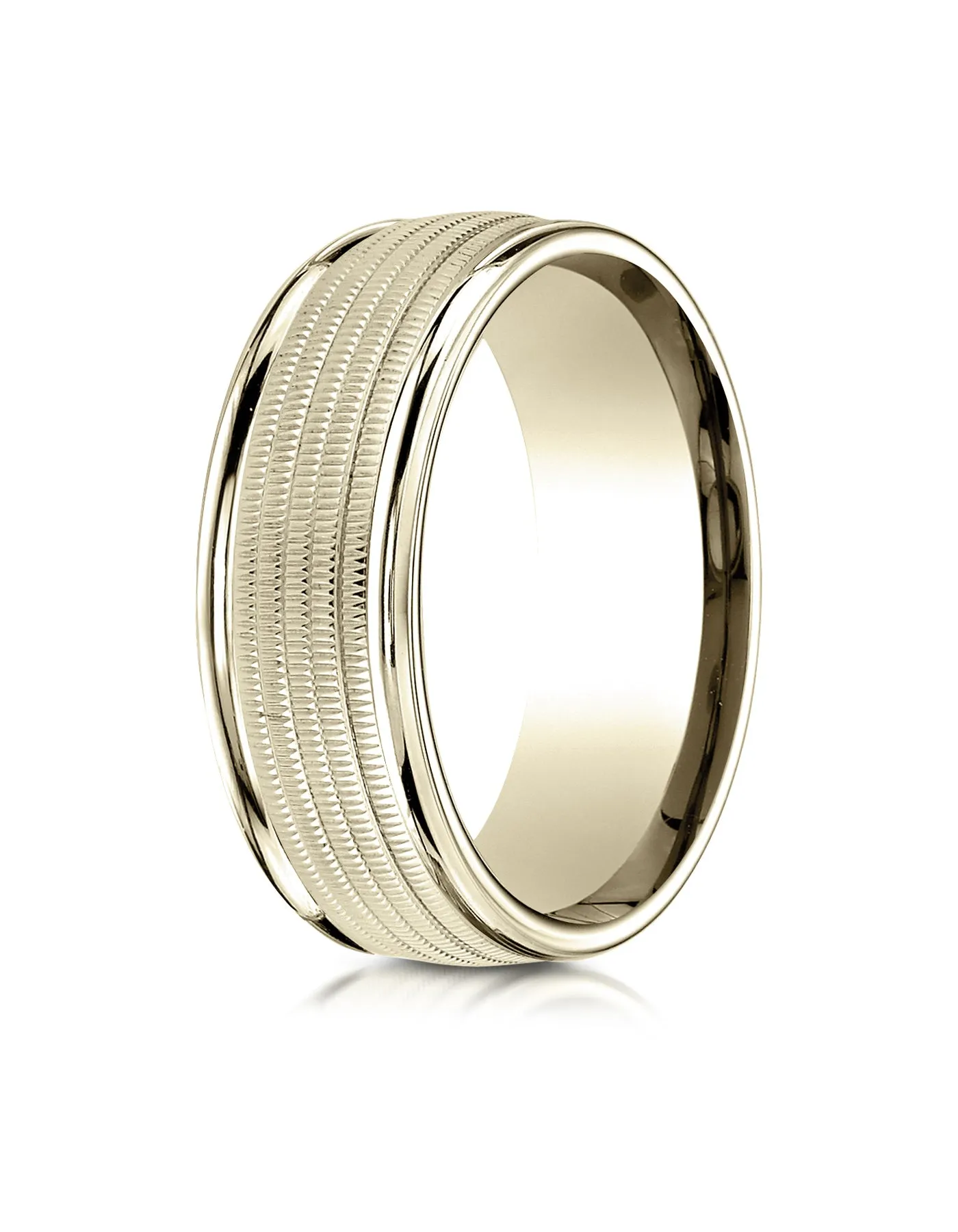 Benchmark 10K Yellow Gold 8mm Comfort-Fit Multi Milgrain Center High Polish Round Edge Wedding Band Ring