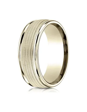 Benchmark 10K Yellow Gold 8mm Comfort-Fit Multi Milgrain Center High Polish Round Edge Wedding Band Ring