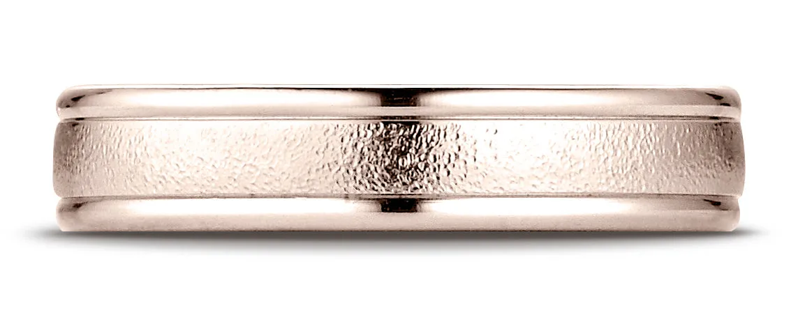 Benchmark 14K Rose Gold 4mm Comfort-Fit Wired-Finished with Round Edge Carved Design Wedding Band Ring