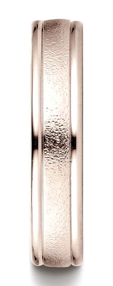 Benchmark 14K Rose Gold 4mm Comfort-Fit Wired-Finished with Round Edge Carved Design Wedding Band Ring