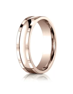 Benchmark 14K Rose Gold 6mm Comfort-Fit High Polished Squared Edge Carved Design Wedding Band Ring