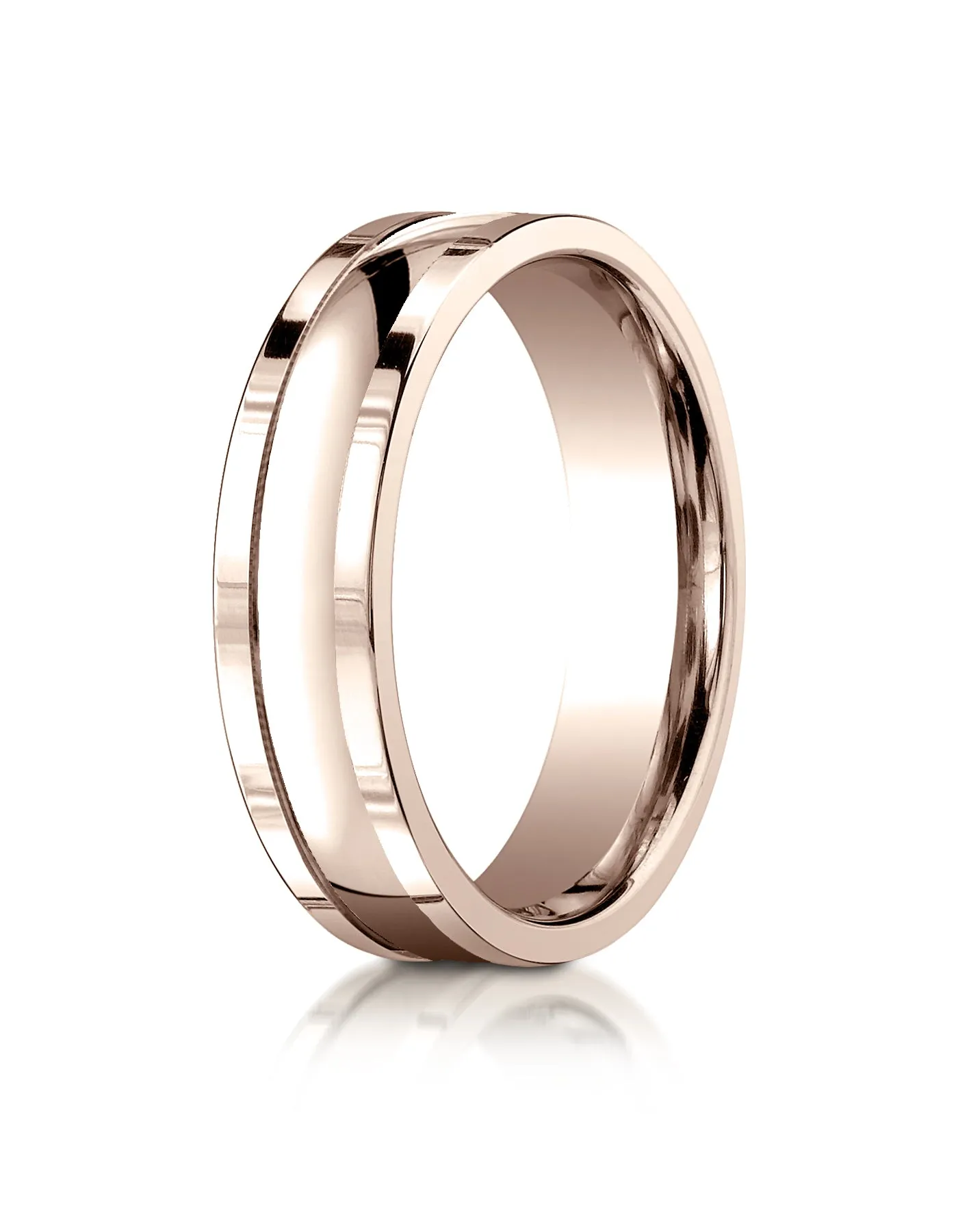 Benchmark 14K Rose Gold 6mm Comfort-Fit High Polished Squared Edge Carved Design Wedding Band Ring
