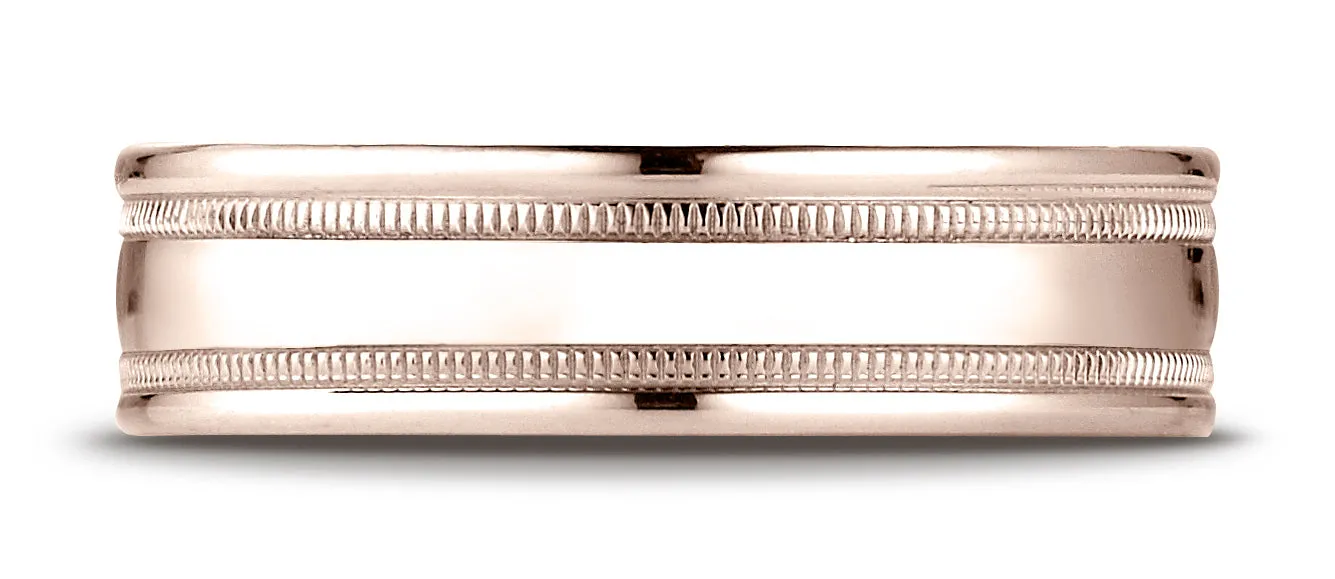 Benchmark 14K Rose Gold 6mm Comfort-Fit High Polished w/  Milgrain Round Edge Carved Design Wedding Band