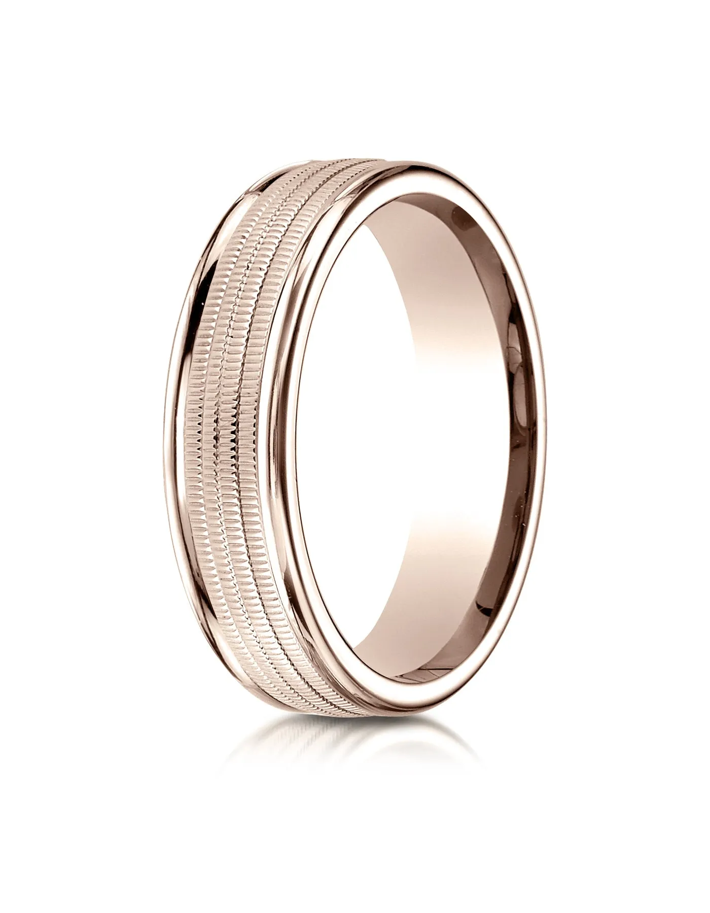 Benchmark 14K Rose Gold 6mm Comfort-Fit Multi Milgrain Center High Polish Round Edge Design Wedding Band